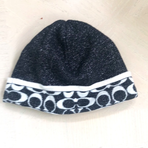 Coach Black & Silver Wool Blend Beanie Hat OS main image 9